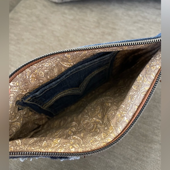 Bohemian Unique One-of-a-Kind Denim Patchwork Clutch with removable wrist handle - Picture 11 of 12